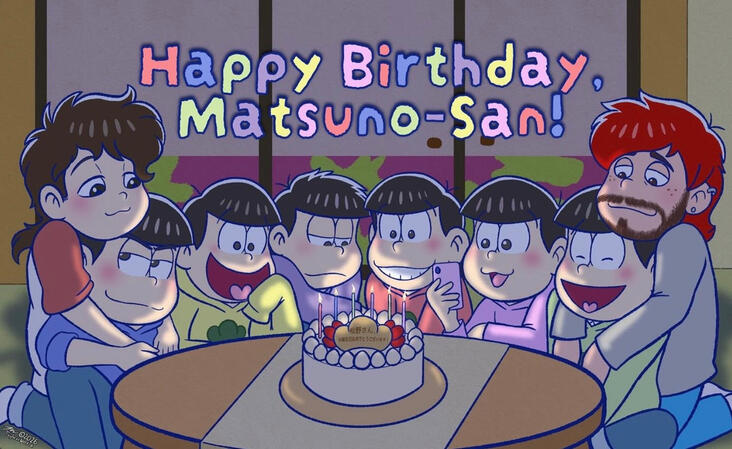 Osomatsu-San birthday fan art featuring my friend and I’s self inserts with our favs. Completed May 24, 2026 in Procreate, but was started a year prior.