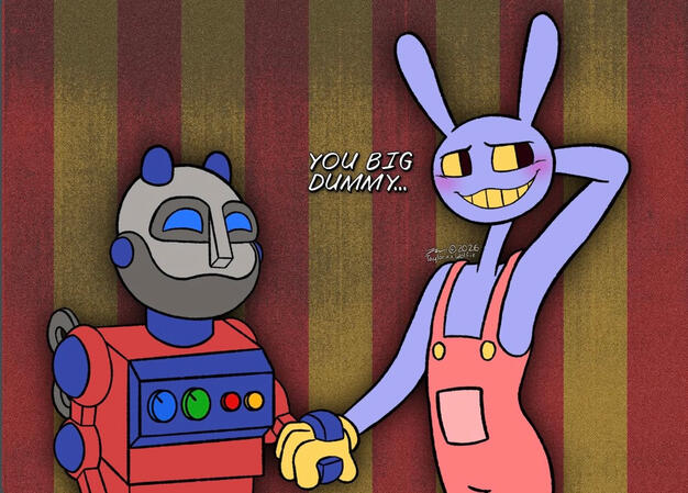 Commission for Rex Werelucario. They trusted me to help design their TADC OC based on a toy robot they had as a kid. This is a self ship piece with Jax. Completed May 26, 2026 using Procreate.